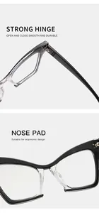 Vista detallada de gafas ojo de gato con bisagras metálicas y almohadillas nasales.