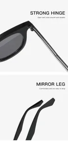 Detail view of retro oval sunglasses showing strong hinge and comfortable mirror legs