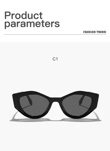 Front view of black retro cat-eye sunglasses featuring an irregular polygonal frame design