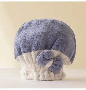 Asciugamano per capelli in microfibra assorbente con fiocco decorativo blu e bianco