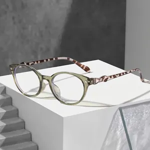Premium olive green cat-eye frame glasses with trendy tortoise shell patterned temples