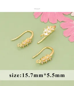 Detail of 18K gold plated earring hooks with zirconia stones, size 15.7x5.5mm