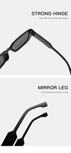 Detailed view of strong hinge and comfortable mirror leg of classic square sunglasses
