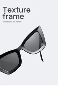 Détail de la texture noire brillante de la monture des lunettes de soleil œil-de-chat