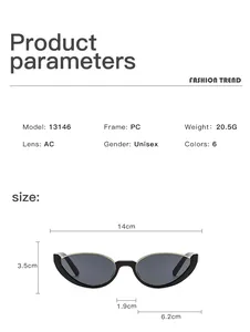 Detailed size and technical parameters of cat-eye semi-rimless sunglasses