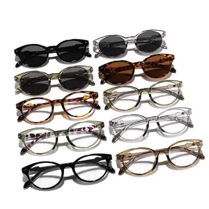 Selection of minimalist cat-eye sunglasses and eyeglass frames for men and women