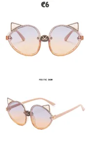 Front- und Seitenansicht süßer Katzenohr-Kinder-Sonnenbrille mit Verlaufsgläsern