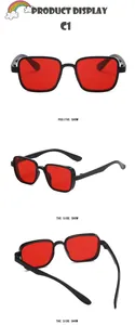 Vues détaillées de lunettes de soleil carrées punk pour enfants avec verres rouges