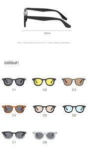 Retro oval sunglasses with side dimension 15cm and 8 stylish color options C1 to C8
