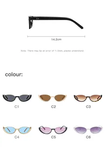 Retro cat-eye semi-rimless sunglasses in six colors with 14.2cm frame length details