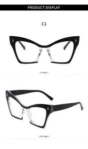 Vistas detalladas que muestran el frente y el ángulo de 45 grados de gafas ojo de gato.