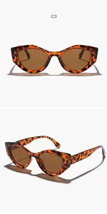 Detailed front and side angles of vintage tortoiseshell cat-eye sunglasses with brown lenses.
