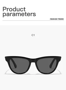 Vista frontale dettagliata degli occhiali da sole quadrati neri, modello C1 tendenza moda