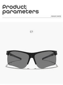 Detail view of foldable children's sports sunglasses featuring black frame style C1