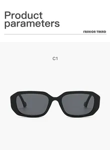 Front view of retro black rectangular sunglasses with C1 model identifier