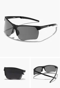 Detailed views of foldable children's cycling sunglasses in black sports design