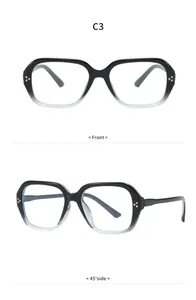 Detailed front and side view of vintage black gradient polygonal anti-blue light glasses