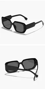 Detailed view of classic black square frame sunglasses from multiple angles.
