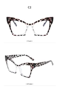 Vista detallada de gafas de ojo de gato con estampado de leopardo desde dos ángulos