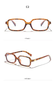 Detail views of tortoise shell square glasses frames showing front and side angles.