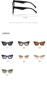 Aperçu détaillé des couleurs de lunettes œil de chat et mesure de largeur 14,3 cm