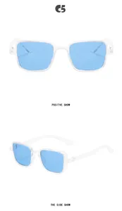 Vues de face et de côté de lunettes de soleil carrées pour enfants style punk bleu
