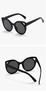 Detailed view of children's black cat-ear sunglasses showing front and rear perspectives