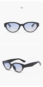 Stijlvolle zwarte retro cat-eye zonnebril met blauwe verloopglazen voor heren en dames