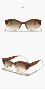 Dual views of cat-eye sunglasses showing front and side details of the irregular frame.
