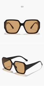 Detaillierte Vorder- und Seitenansicht der übergroßen schwarzen quadratischen Sonnenbrille