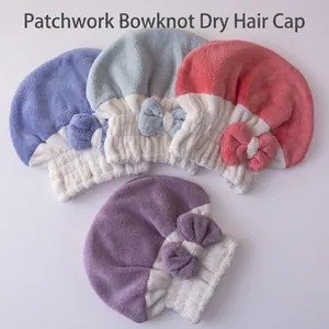 Cuffia Asciugacapelli in Pile di Corallo Super Assorbente per Donna Simpatico Fiocco a Contrasto Asciugamano in Microfibra per Capelli Cuffia da Bagno