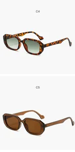 Fashionable retro rectangular sunglasses in tortoise shell and transparent brown frames.