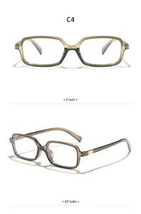 Front and side views of transparent brown square frame anti-blue light glasses
