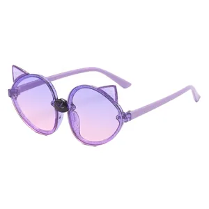 Süße Fuchs-Sonnenbrille für Kinder mit lila Glitzerrahmen und lila Verlaufsgläsern
