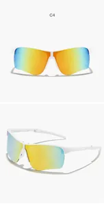 Foldable kids sports sunglasses with white frame and vibrant reflective lenses shown