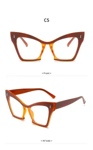 Elegante montura de gafas cat-eye con detalles en bloque de color marrón y naranja
