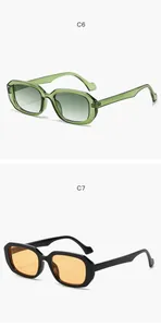 Comparison of retro rectangular sunglasses in transparent green and classic black frames