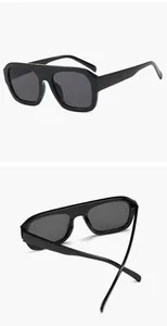 Detailed views of premium black square aviator sunglasses from multiple perspectives