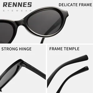 Vintage RENNES black oval frame sunglasses for women featuring high-quality PC lenses