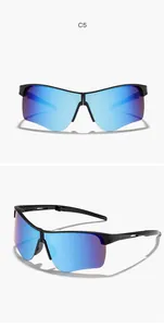 Detail view of kids sports sunglasses with blue mirrored lenses and foldable frame