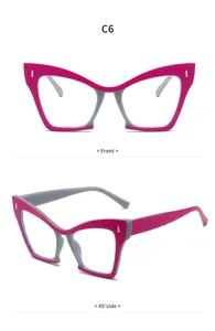 Gafas de ojo de gato bicolor con lentes anti-luz azul en vista frontal y lateral