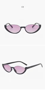 Detailed view of trendy cat-eye semi-rimless sunglasses with purple gradient lenses