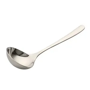 Premium stainless steel soup ladle with long handle and mirror finish for home kitchen