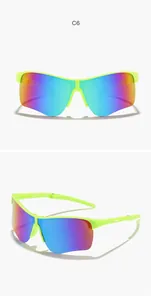 Front and side views of foldable kids' cycling sunglasses with iridescent lenses