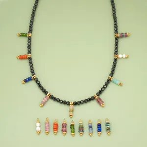 Collar bohemio de cuentas negras con dijes de piedras naturales de colores para DIY