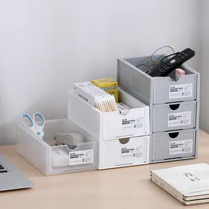 Japanese Style Stackable Desktop Drawer Storage Box PP Plastic Slim Stationery Organizer For Office Study Makeup Storage