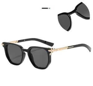 Detailansicht der schwarzen Premium-Herrensonnenbrille mit edlen goldenen Bügeln