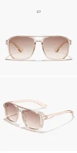 Detailed views of steampunk sunglasses with champagne frames and brown lenses.