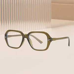 Oversized retro polygonal blue light blocking glasses with stylish olive green frames