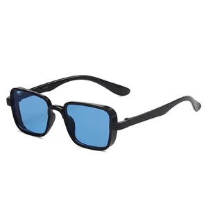 Lunettes de soleil punk carrées pour enfants avec verres bleus et monture noire